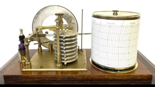 ANTIQUE OAK BEVELLED GLASS BAROGRAPH WITH BAROMETER DIAL BAINES HARROGATE - ADDITIONAL PHOTO 16