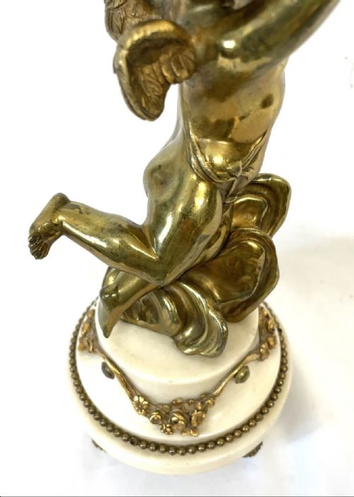 ANTIQUE FRENCH ORMOLU BRONZE MARBLE FIGURAL GLOBE CLOCK CLEANED SERVICED - ADDITIONAL PHOTO 3