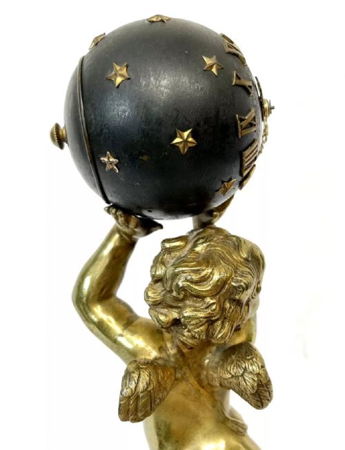 ANTIQUE FRENCH ORMOLU BRONZE MARBLE FIGURAL GLOBE CLOCK CLEANED SERVICED - ADDITIONAL PHOTO 7