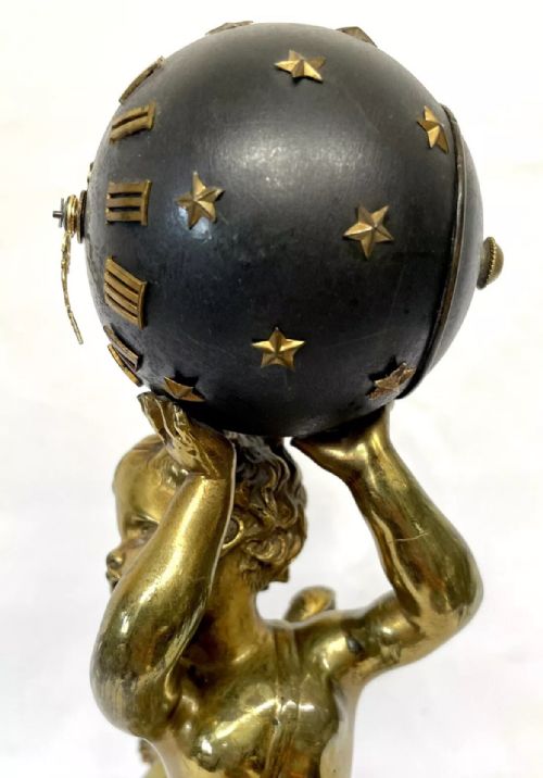 ANTIQUE FRENCH ORMOLU BRONZE MARBLE FIGURAL GLOBE CLOCK CLEANED SERVICED - ADDITIONAL PHOTO 8