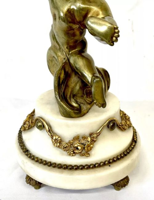 ANTIQUE FRENCH ORMOLU BRONZE MARBLE FIGURAL GLOBE CLOCK CLEANED SERVICED - ADDITIONAL PHOTO 9