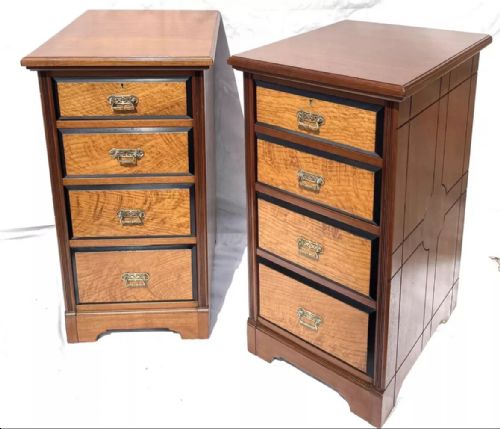 Pair Antique Arts & Craft Ash Bedside Cabinets Chest of Drawers Cupboards