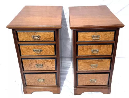 fig 1. PAIR Antique ARTS & CRAFT Ash Bedside Cabinets Chest of Drawers Cupboards