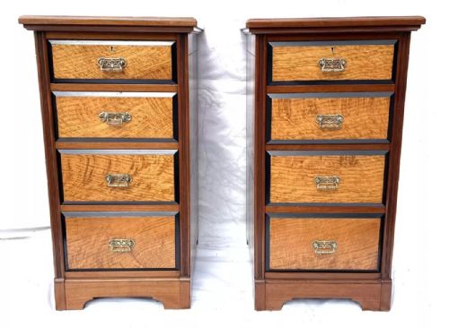 fig 2. PAIR Antique ARTS & CRAFT Ash Bedside Cabinets Chest of Drawers Cupboards
