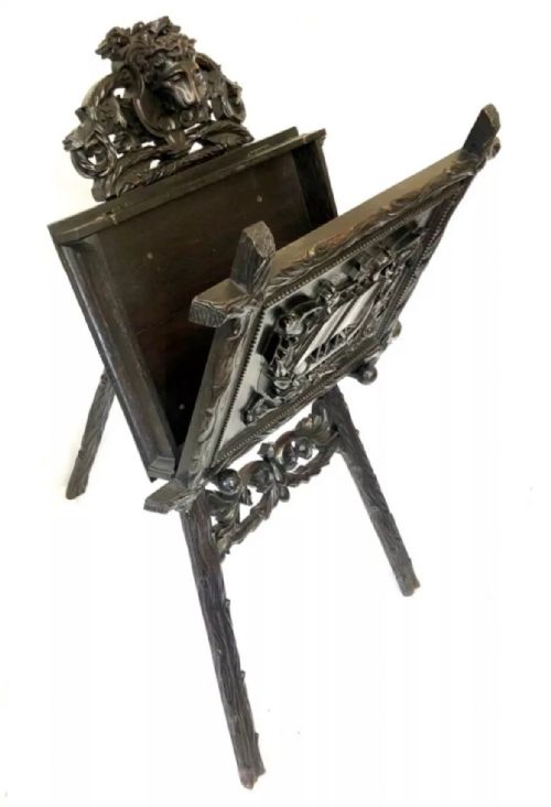 ANTIQUE CARVED BLACK FOREST PORTFOLIO MUSIC STAND MAGAZINE STAND - ADDITIONAL PHOTO 3