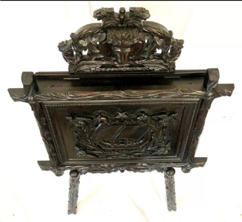 ANTIQUE CARVED BLACK FOREST PORTFOLIO MUSIC STAND MAGAZINE STAND - ADDITIONAL PHOTO 4