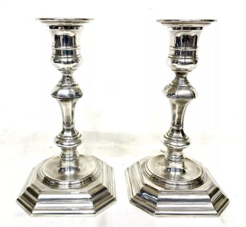 PAIR SILVER CANDLESTICKS EARLY GEORGIAN STYLE JAMES DIXON SONS SHEFFIELD 1969 - ADDITIONAL PHOTO 7