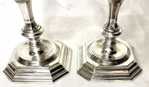 PAIR SILVER CANDLESTICKS EARLY GEORGIAN STYLE JAMES DIXON SONS SHEFFIELD 1969 - ADDITIONAL PHOTO 13