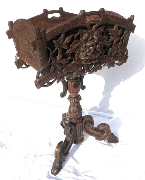 fig 1. Antique Carved Black Forest Planter Jardiniere / Ice Bucket Stand Plant Stand
