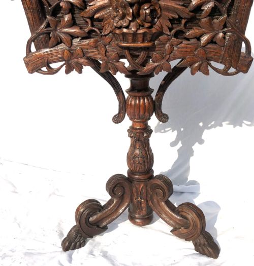 fig 3. Antique Carved Black Forest Planter Jardiniere / Ice Bucket Stand Plant Stand