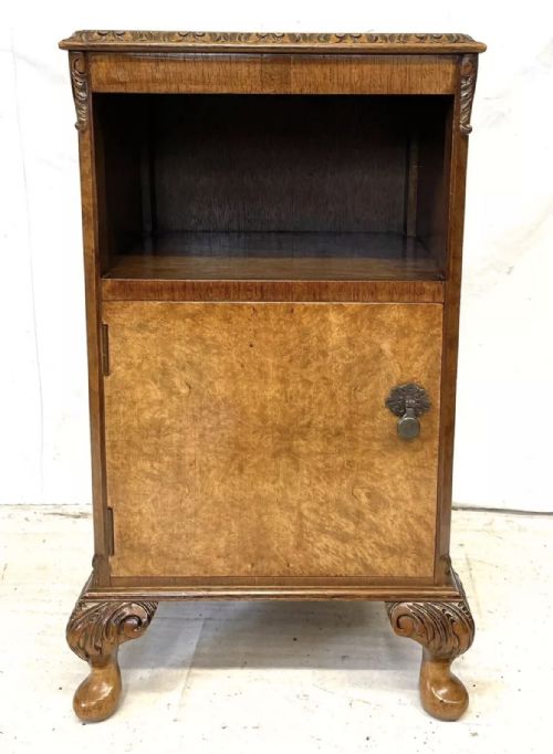 PAIR ANTIQUE BURR WALNUT BEDSIDE CABINETS BEDSIDES NIGHTSTANDS QUEEN ANNE STYLE - ADDITIONAL PHOTO 6