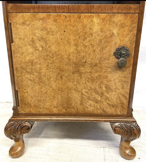 PAIR ANTIQUE BURR WALNUT BEDSIDE CABINETS BEDSIDES NIGHTSTANDS QUEEN ANNE STYLE - ADDITIONAL PHOTO 9