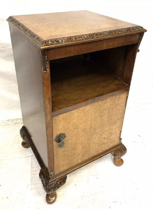 PAIR ANTIQUE BURR WALNUT BEDSIDE CABINETS BEDSIDES NIGHTSTANDS QUEEN ANNE STYLE - ADDITIONAL PHOTO 12