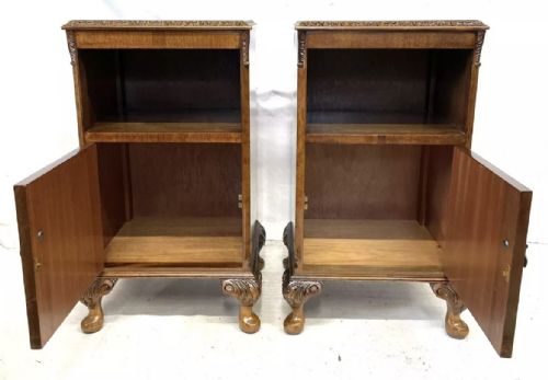 PAIR ANTIQUE BURR WALNUT BEDSIDE CABINETS BEDSIDES NIGHTSTANDS QUEEN ANNE STYLE - ADDITIONAL PHOTO 15