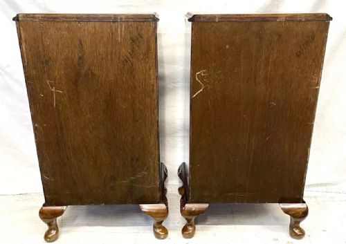 PAIR ANTIQUE BURR WALNUT BEDSIDE CABINETS BEDSIDES NIGHTSTANDS QUEEN ANNE STYLE - ADDITIONAL PHOTO 18