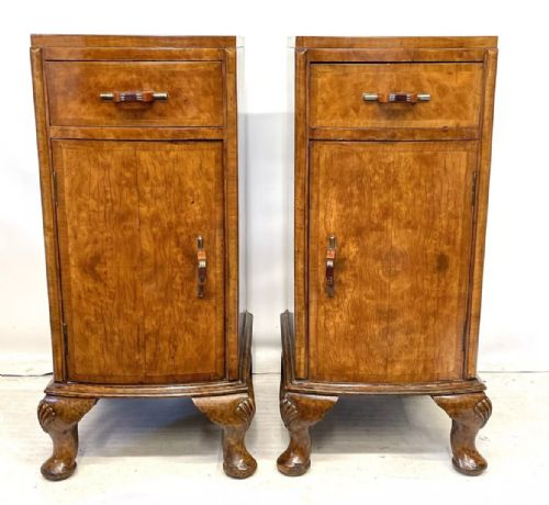PAIR ANTIQUE ART DECO BURR WALNUT BEDSIDE CABINETS NIGHTSTANDS LAMP STANDS - ADDITIONAL PHOTO 2