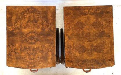 PAIR ANTIQUE ART DECO BURR WALNUT BEDSIDE CABINETS NIGHTSTANDS LAMP STANDS - ADDITIONAL PHOTO 5