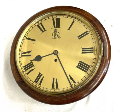 fig 1. Authentic Antique Mahogany GEORGE V Fusee Wall School Clock with Rare Brass Dial