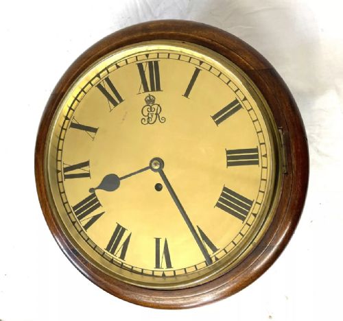 fig 2. Authentic Antique Mahogany GEORGE V Fusee Wall School Clock with Rare Brass Dial