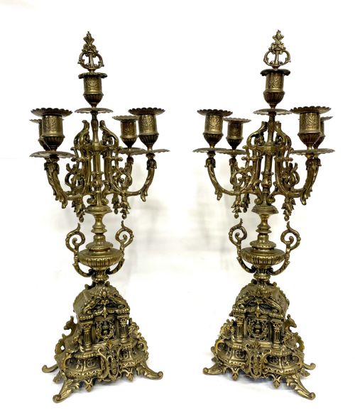 Antique Brass Large Four Armed Candelabras / Candlestick / Candle Holders