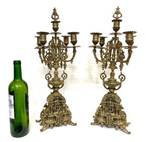 fig 1. Antique Brass Large Four Armed Candelabras / Candlestick / Candle Holders