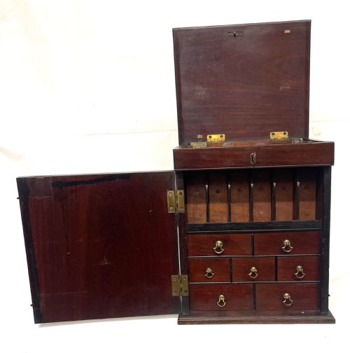 ANTIQUE GEORGIAN INLAID MAHOGANY APOTHECARY BOX CHEST CABINET WITH BOTTLES ETC - ADDITIONAL PHOTO 1