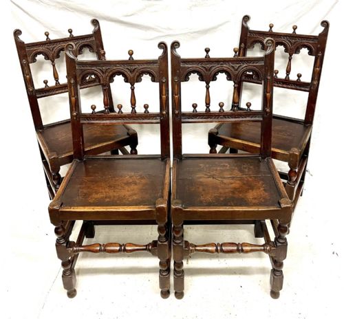ANTIQUE SET OF 4 FOUR OAK DINING CHAIRS CHARLES II DERBYSHIRE YORKSHIRE - ADDITIONAL PHOTO 1
