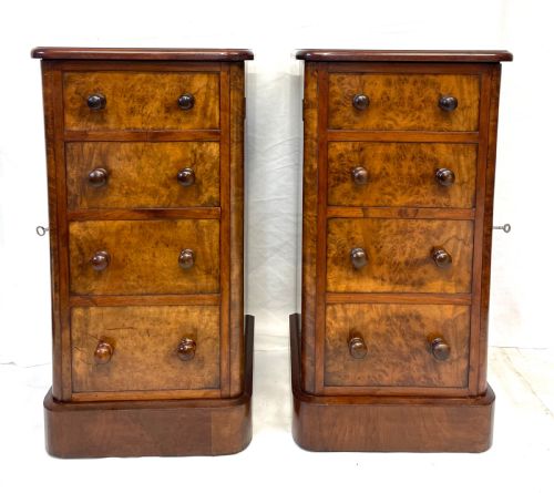 fig 2. Pair Antique VICTORIAN Walnut Bedside Cabinets Lamp Stands Pot Cupboards