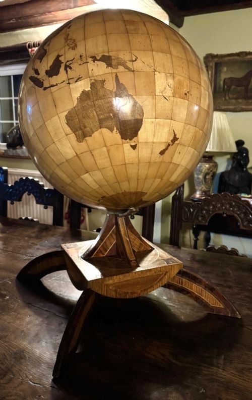 fig 2. VERY RARE Large Satinwood Satin Wood Inlaid / Marquetry Globe