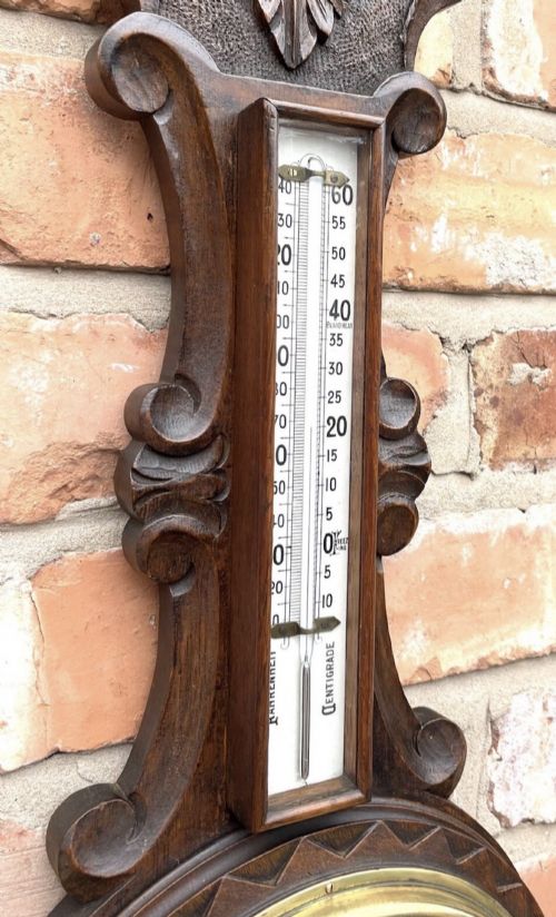 GRAND ANTIQUE CARVED OAK ANEROID BANJO BAROMETER CHADBURNS CASTLE ST LIVERPOOL - ADDITIONAL PHOTO 9
