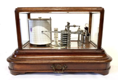 ANTIQUE GAUPP CO HONGKONG SINGAPORE MAHOGANY BAROGRAPH WITH THERMOMETER