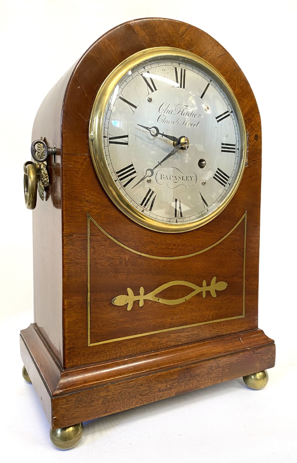 Antique Mahogany And Brass Inlaid Fusee Mantel Clock Charles Fletcher Barnsley