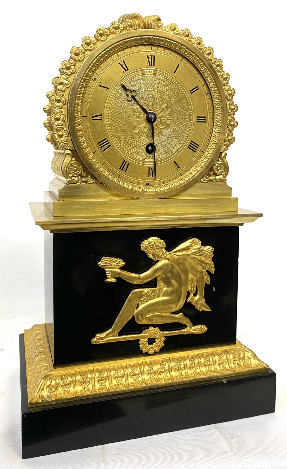 Antique Recency Gilt Bronze And Marble Single Chain Fusee Mantel Clock 