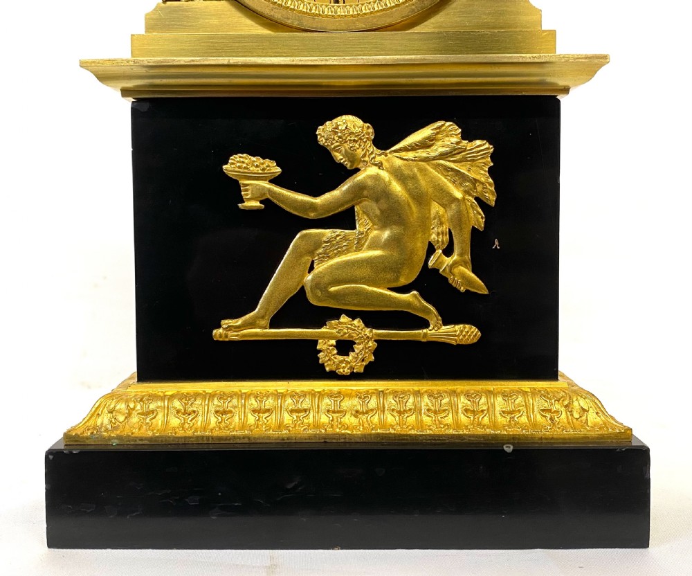 Antique Recency Gilt Bronze And Marble Single Chain Fusee Mantel Clock  View III