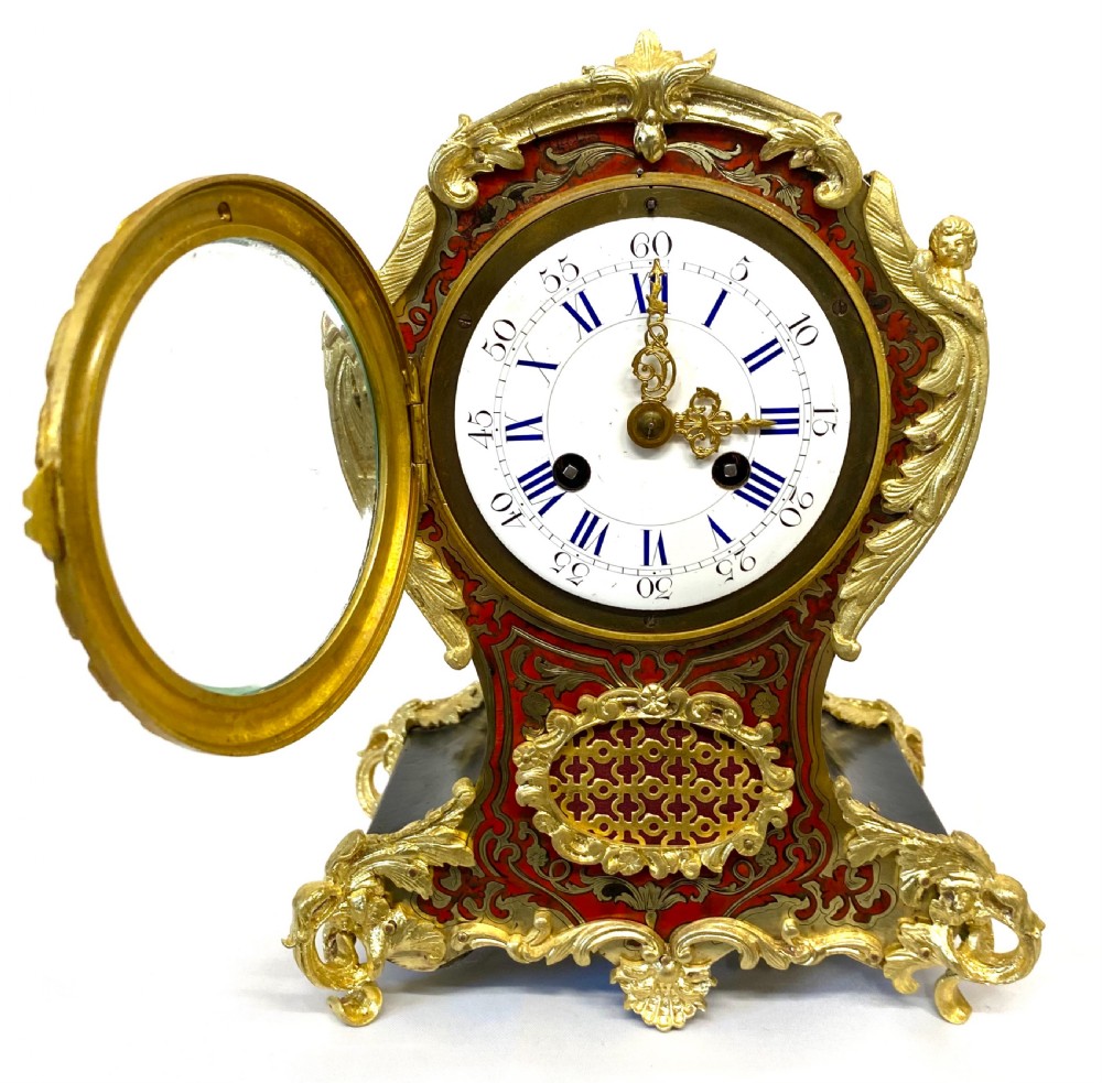 Antique Red Tortoiseshell French Ormolu Boulle Clock With Angel Mounts View III