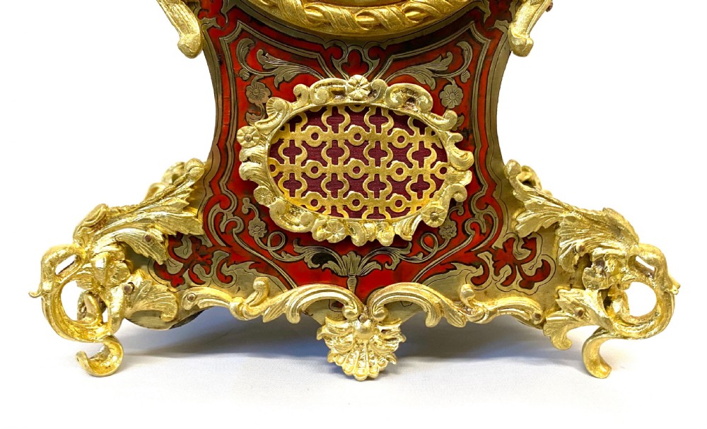 Antique Red Tortoiseshell French Ormolu Boulle Clock With Angel Mounts View VI