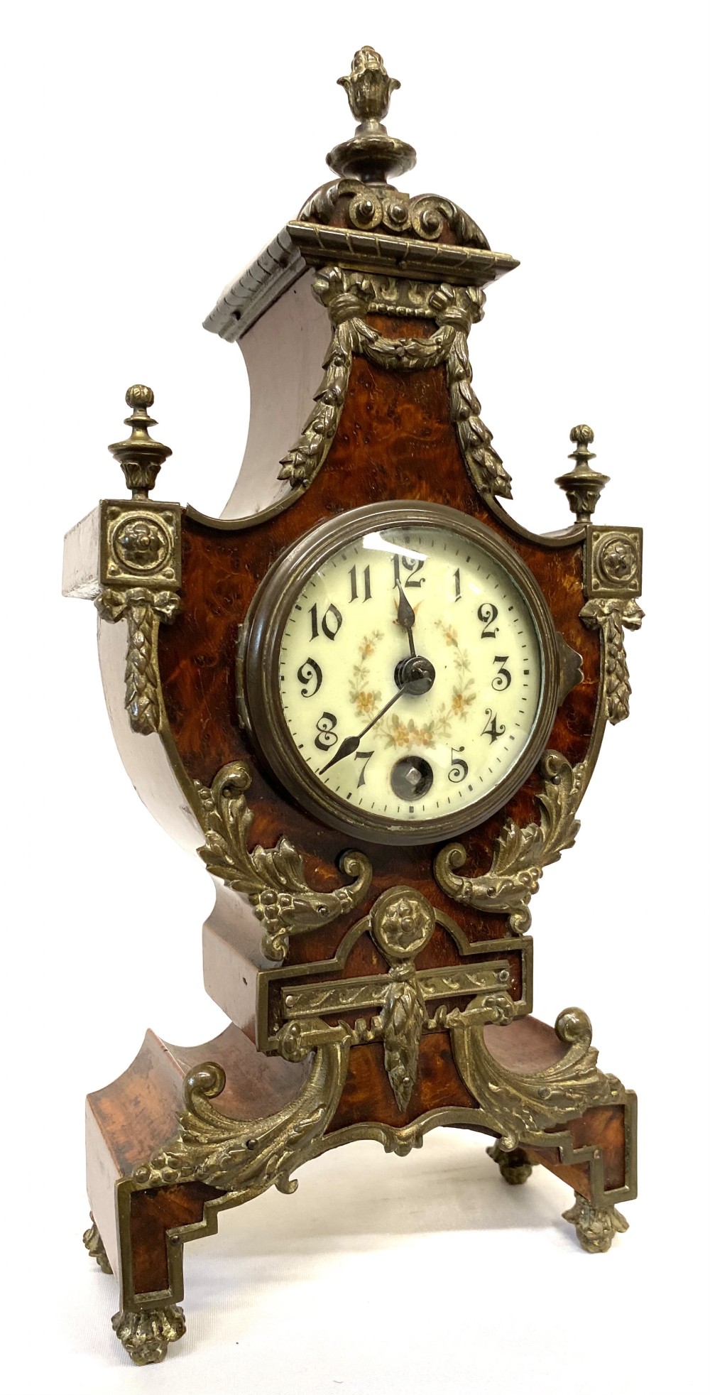 Stunning Antique Walnut Mantel Clock With Bronze Ormolu Mounts By Lenzkirch