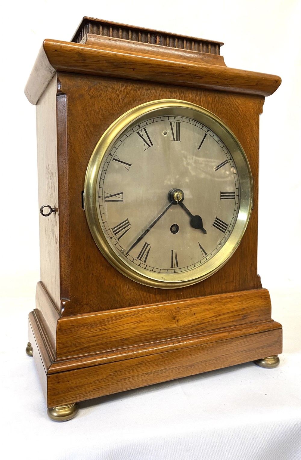 Antique Dingle Fusee Mahogany Mantel Clock With Pagoda Top With Travel Nut