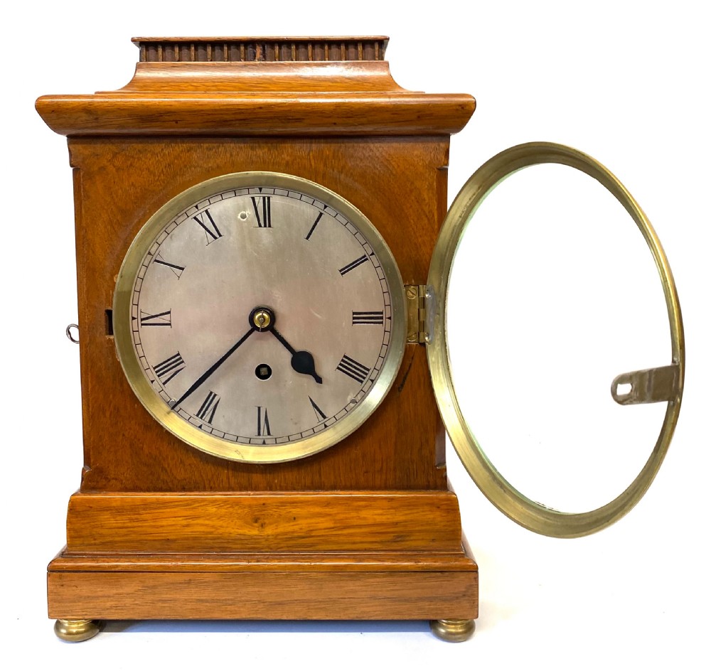 Antique Dingle Fusee Mahogany Mantel Clock With Pagoda Top With Travel Nut View IX
