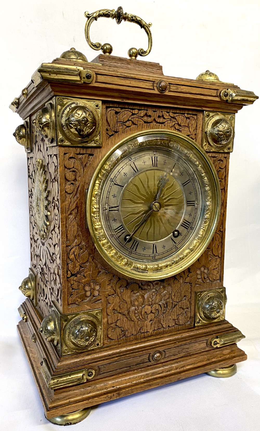 Antique Carved Oak W & H Quarter Striking Ting Tang Bracket Clock Sunburst Mount Winterhalder & Hofmeier