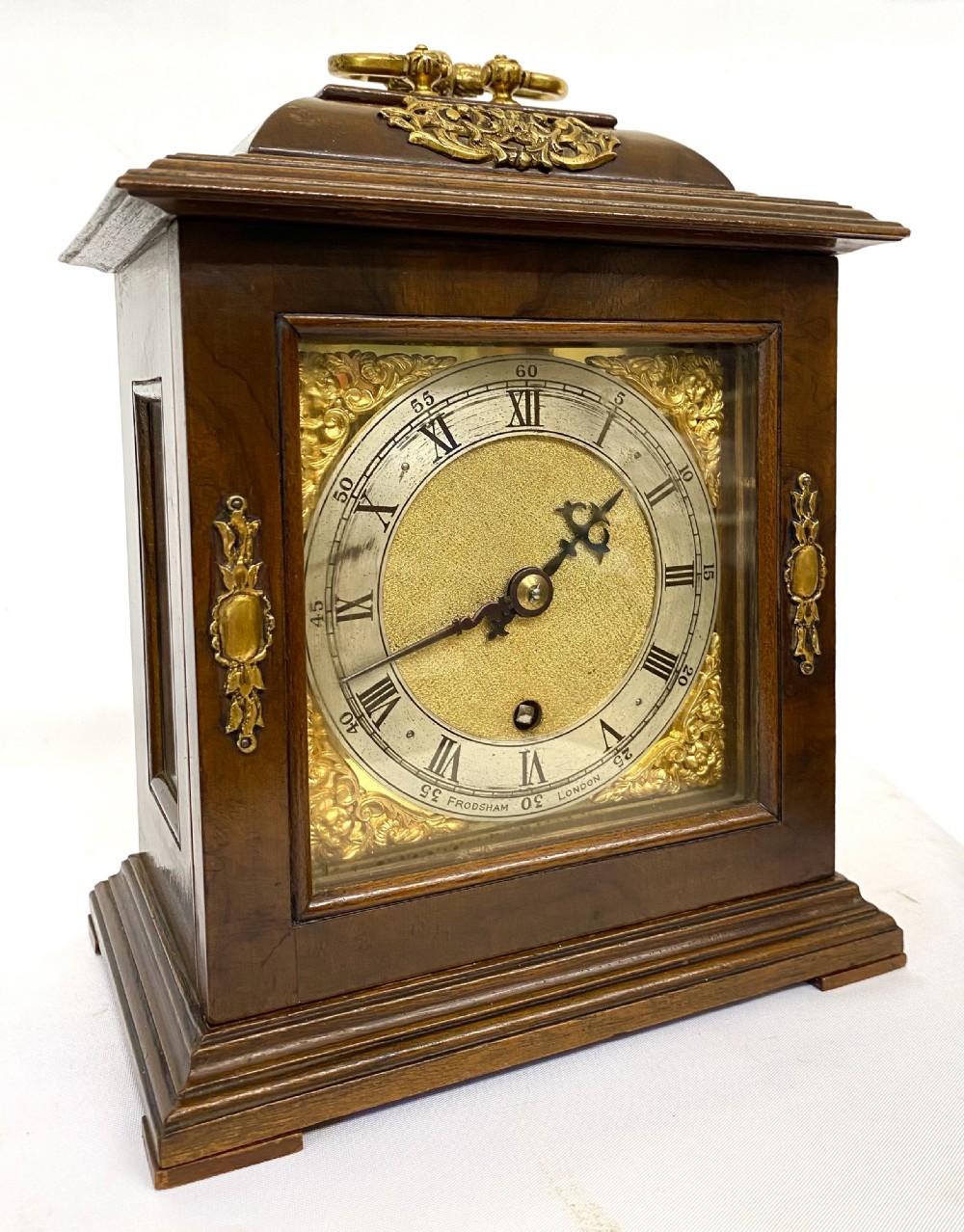 Stunning Charles Frodsham Walnut Bracket Clock With Glass Viewing Windows