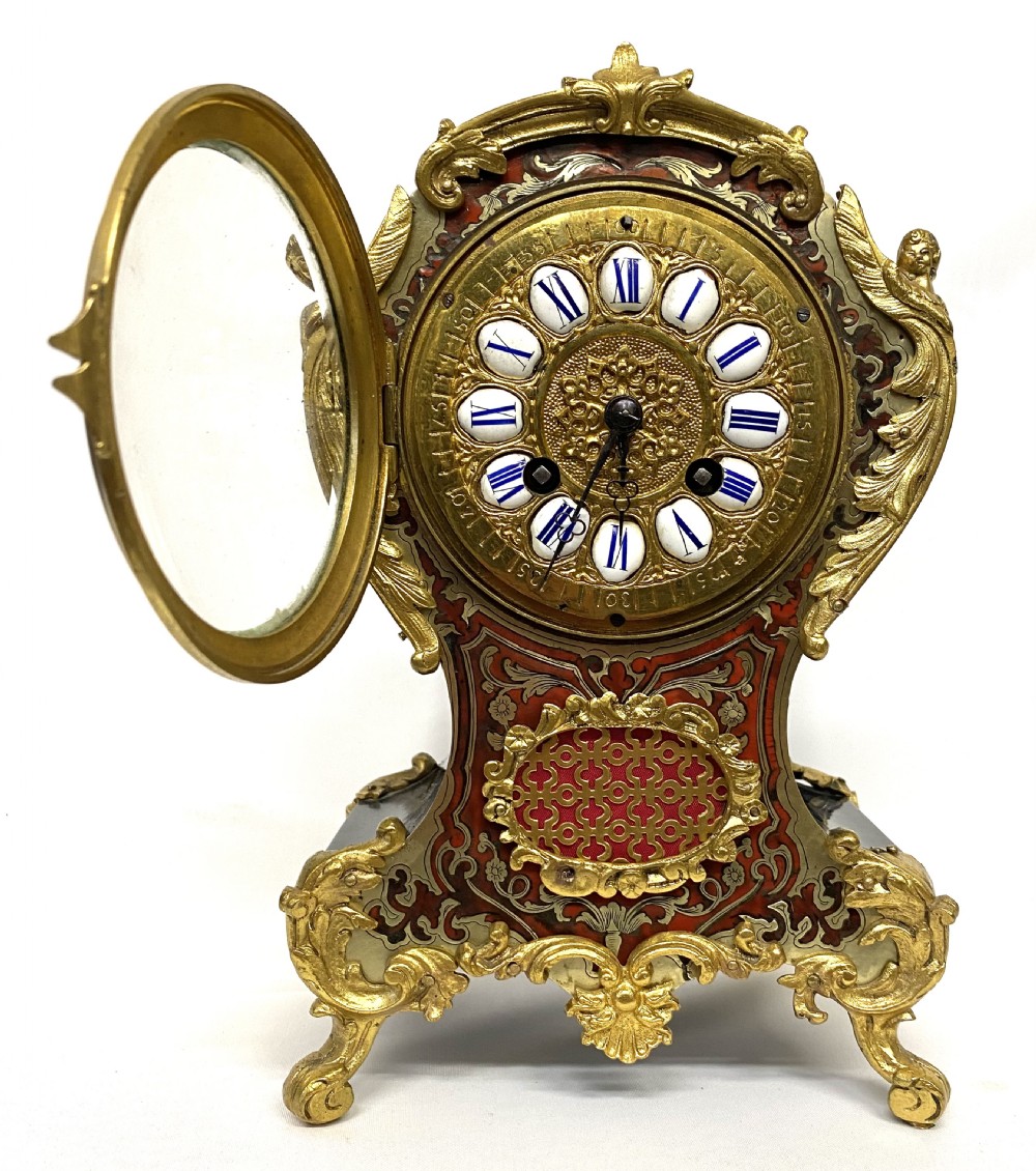 Antique Red Tortoiseshell French Ormolu Boulle Clock With Angel Mounts View III