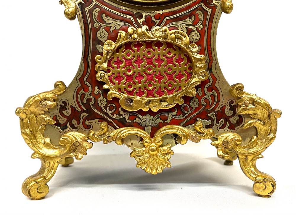 Antique Red Tortoiseshell French Ormolu Boulle Clock With Angel Mounts View V