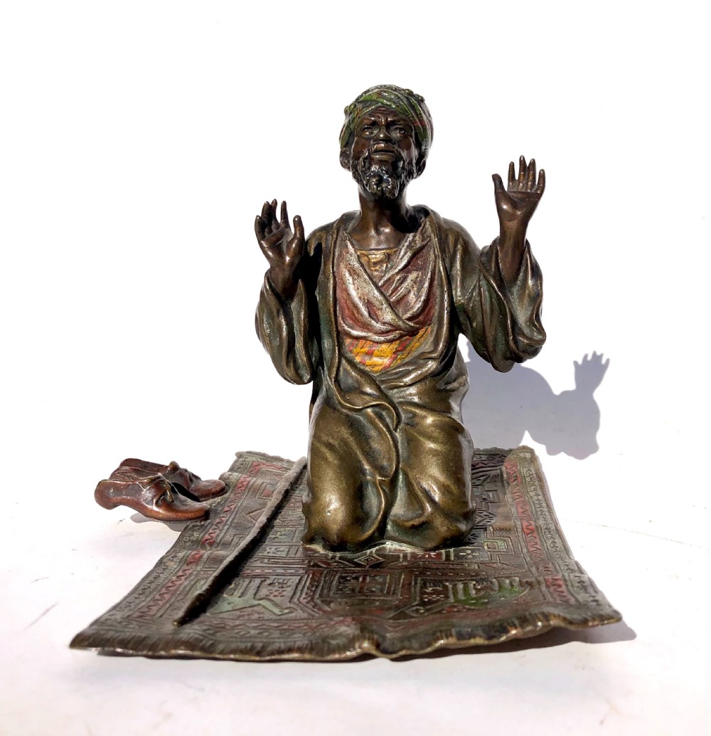 Antique Bergman Austrian Cold Painted Bronze Arab Praying Nem-Greb View II