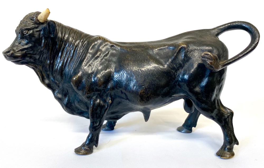 Large Heavy Antique Bronze Figure Of A Bull With Bovine Horns Exquisite Detail View III
