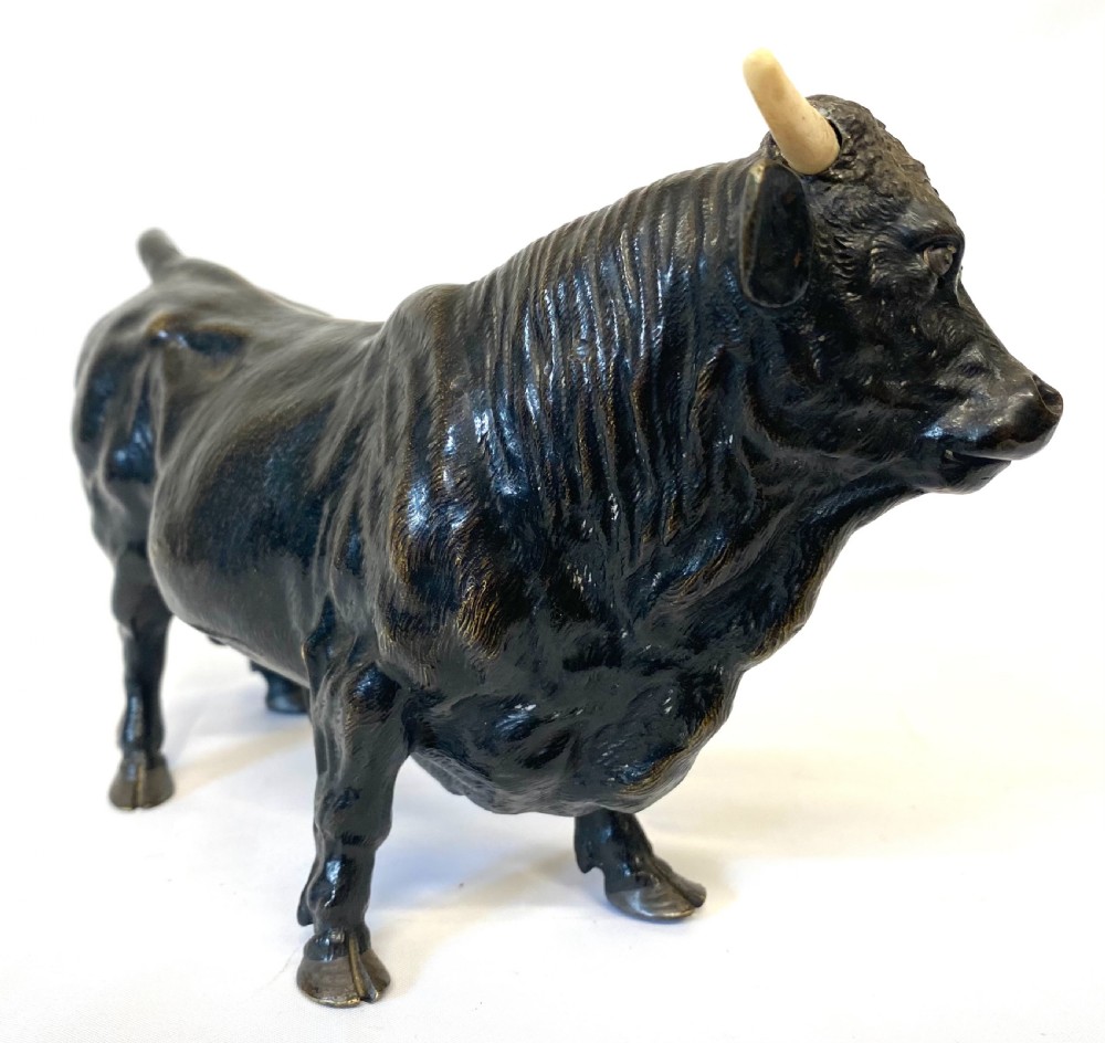 Large Heavy Antique Bronze Figure Of A Bull With Bovine Horns Exquisite Detail View VI