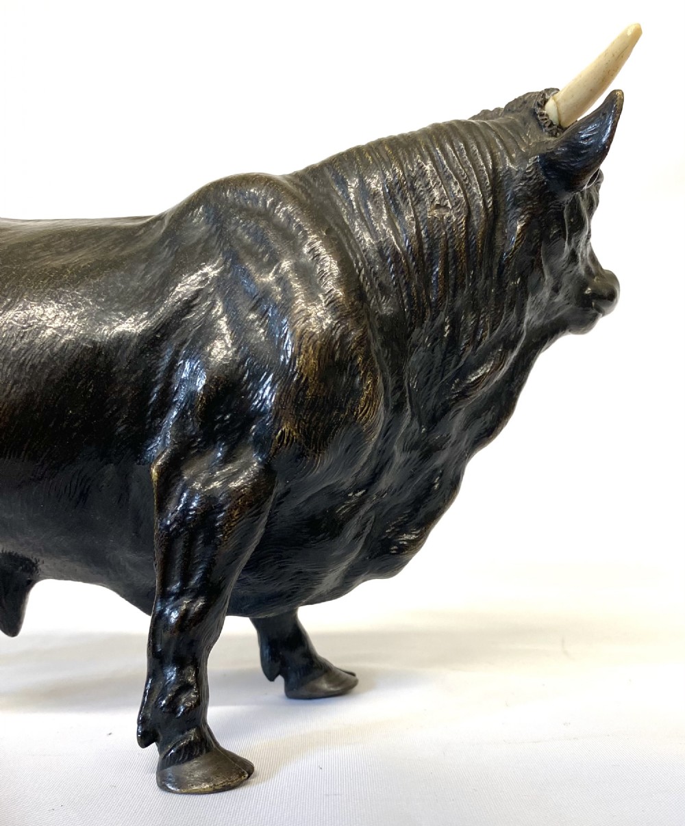 Large Heavy Antique Bronze Figure Of A Bull With Bovine Horns Exquisite Detail View VIII