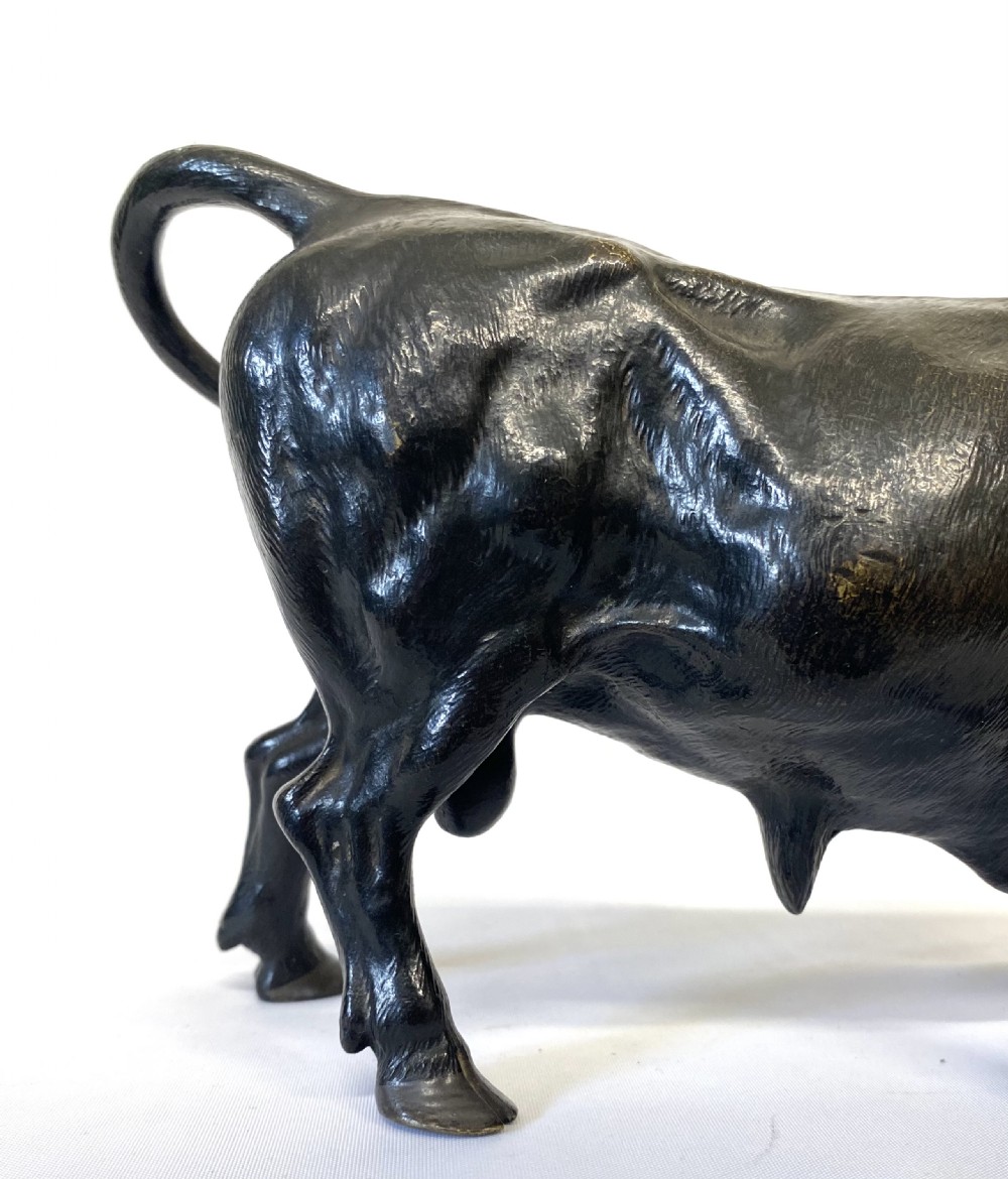 Large Heavy Antique Bronze Figure Of A Bull With Bovine Horns Exquisite Detail View X