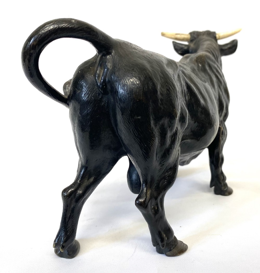 Large Heavy Antique Bronze Figure Of A Bull With Bovine Horns Exquisite Detail View XI