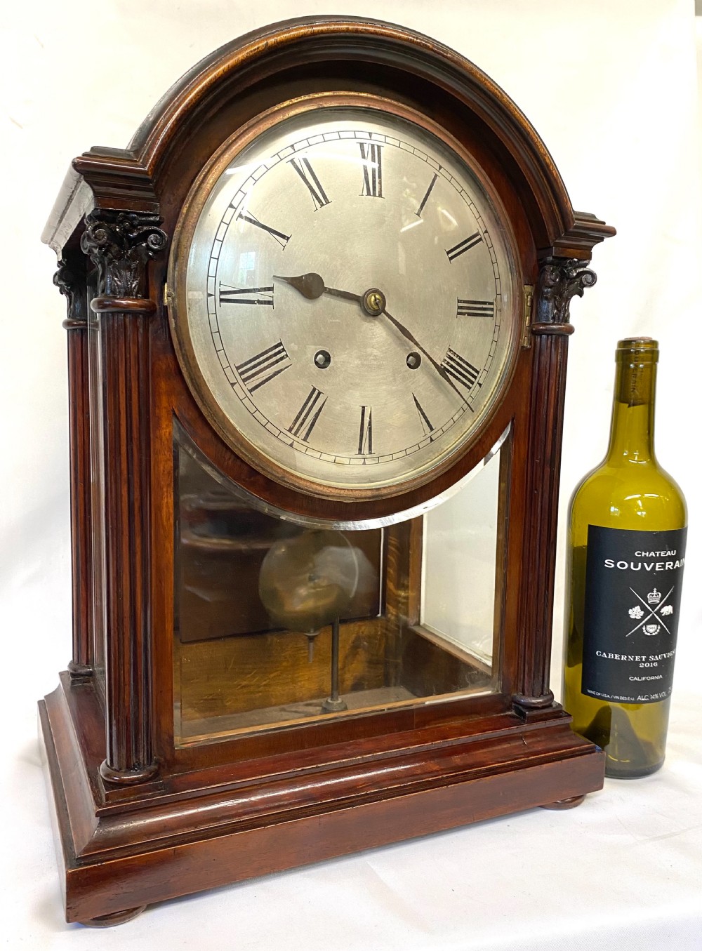 Antique Large Mahogany Library Mantel Clock With Bevelled Glass Panels By W & H View II
